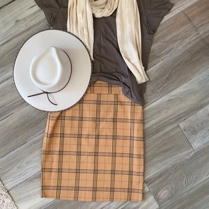 Mustard plaid pencil skirt red black white plaid